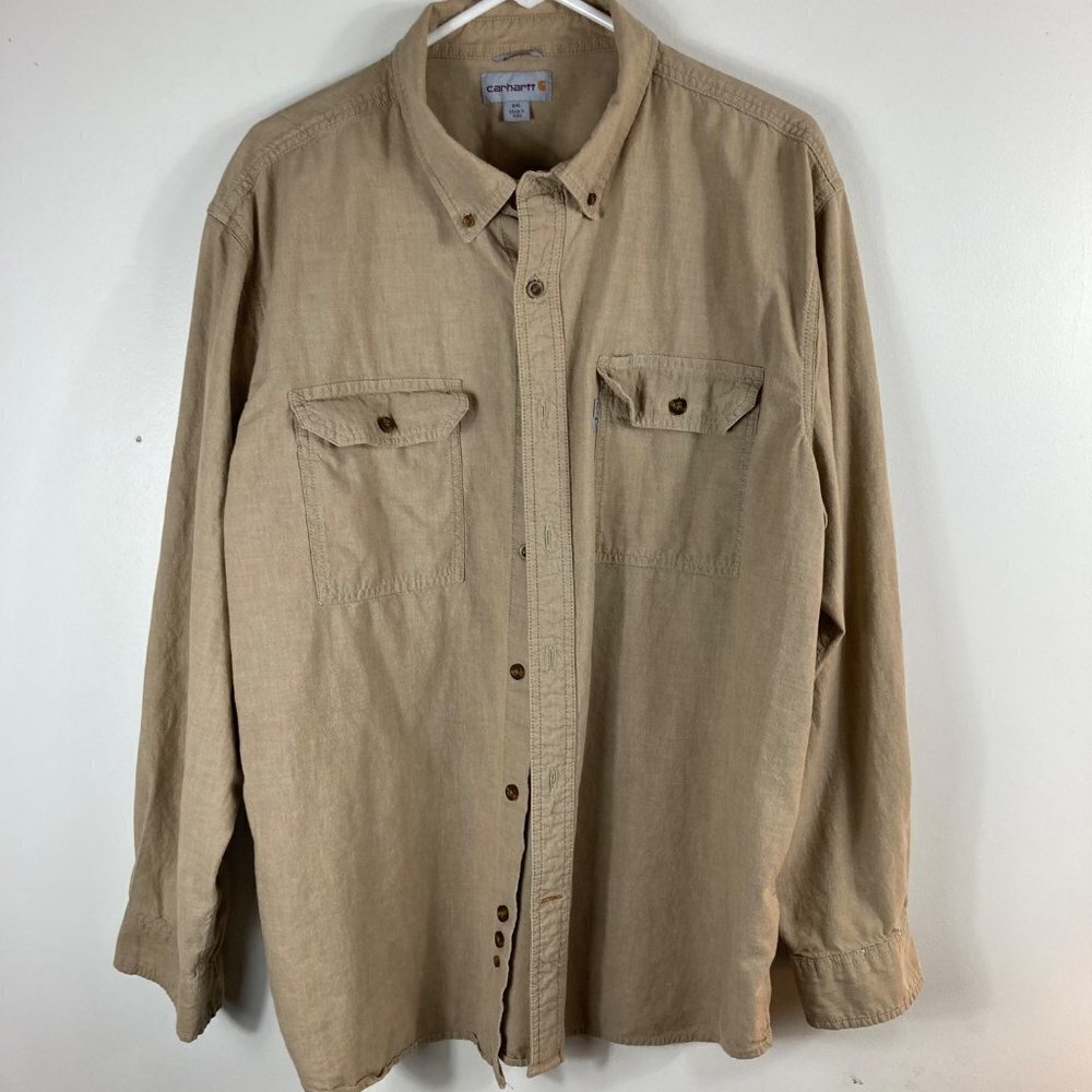 Mens Carhartt S202 Fort Long Sleeve Tan Chambray Relaxed Fit Shirt 2XL